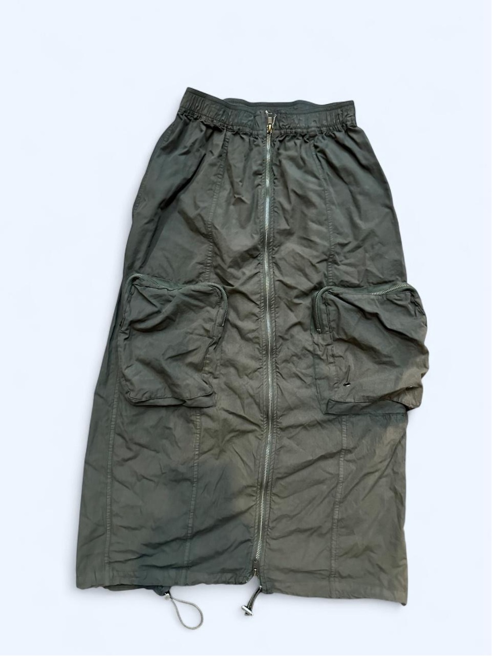 Steve Madden Olive Cargo Zip-Front Maxi Skirt